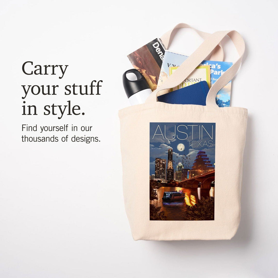 Austin, Texas, Skyline at Night, Lantern Press Artwork, Tote Bag Totes Lantern Press 