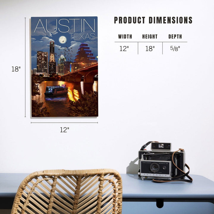 Austin, Texas, Skyline at Night, Lantern Press Artwork, Wood Signs and Postcards Wood Lantern Press 