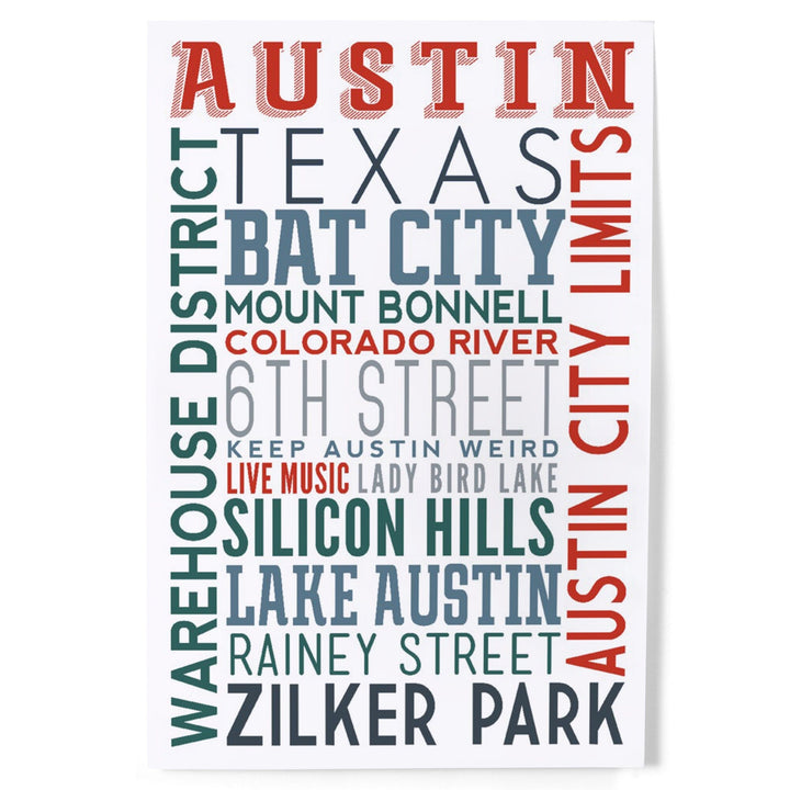 Austin, Texas, Typography, Art & Giclee Prints Art Lantern Press 