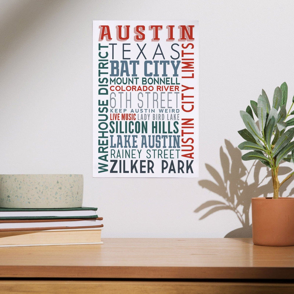 Austin, Texas, Typography, Art & Giclee Prints Art Lantern Press 