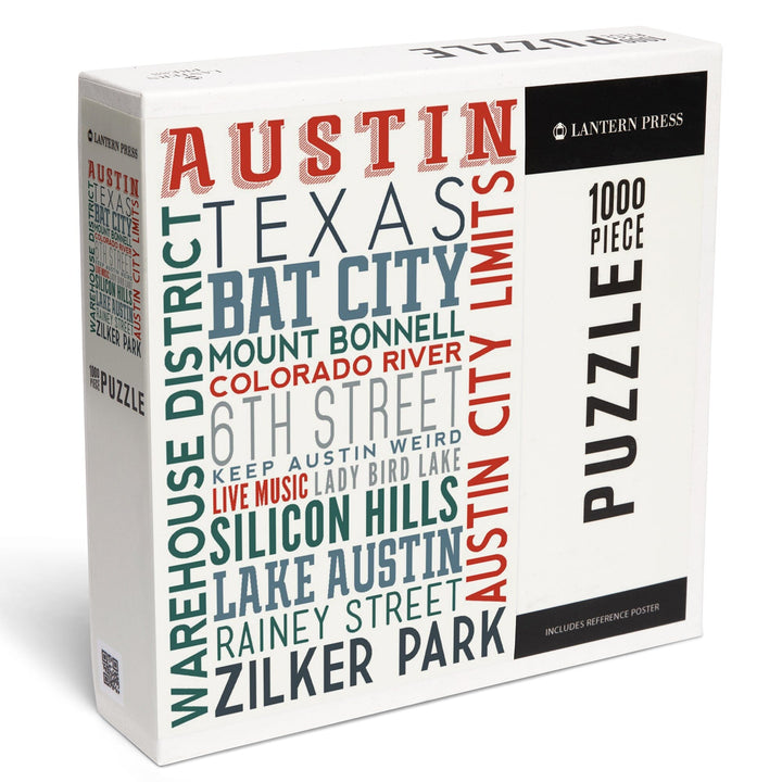 Austin, Texas, Typography, Jigsaw Puzzle Puzzle Lantern Press 