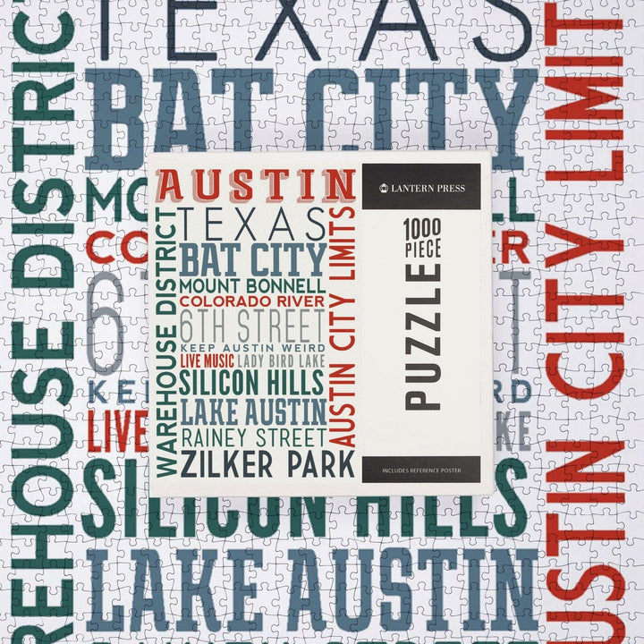 Austin, Texas, Typography, Jigsaw Puzzle Puzzle Lantern Press 