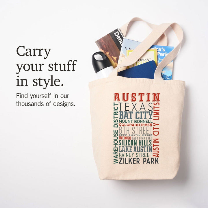 Austin, Texas, Typography, Lantern Press Artwork, Tote Bag Totes Lantern Press 