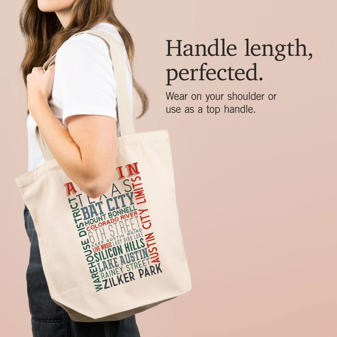 Austin, Texas, Typography, Lantern Press Artwork, Tote Bag Totes Lantern Press 