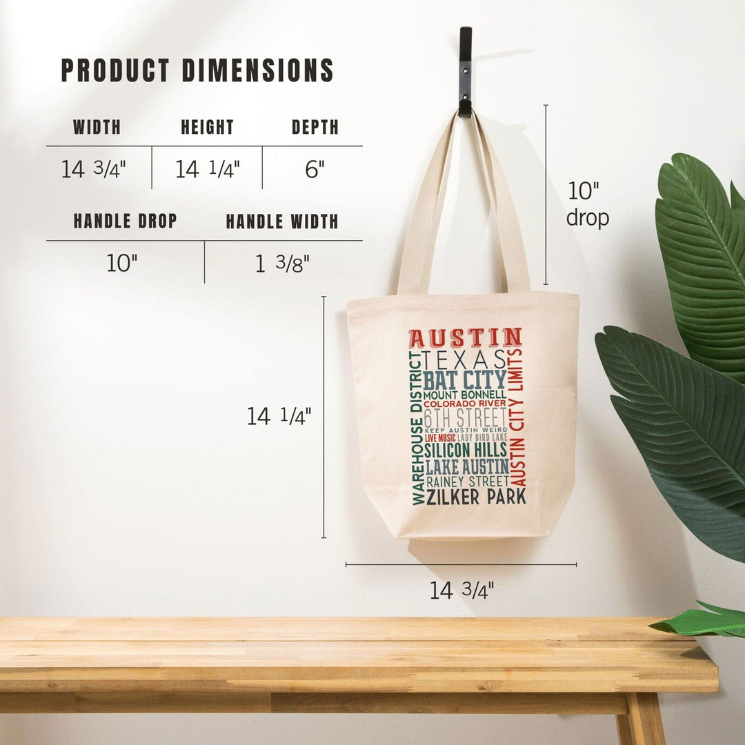 Austin, Texas, Typography, Lantern Press Artwork, Tote Bag Totes Lantern Press 