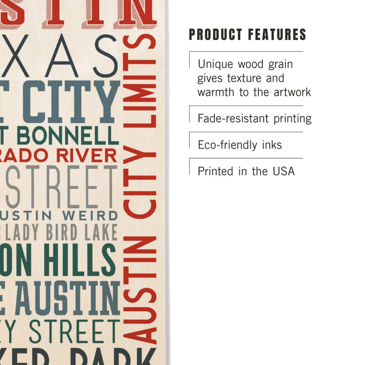 Austin, Texas, Typography, Lantern Press Artwork, Wood Signs and Postcards Wood Lantern Press 