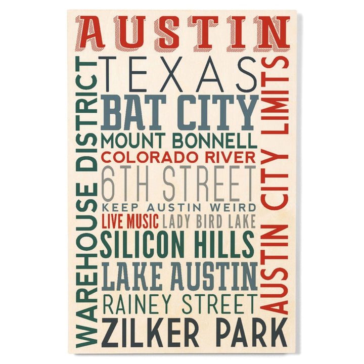 Austin, Texas, Typography, Lantern Press Artwork, Wood Signs and Postcards Wood Lantern Press 