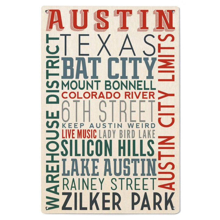 Austin, Texas, Typography, Lantern Press Artwork, Wood Signs and Postcards Wood Lantern Press 