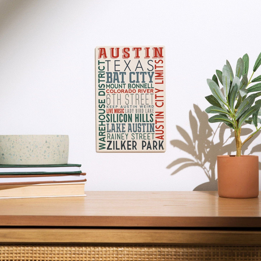 Austin, Texas, Typography, Lantern Press Artwork, Wood Signs and Postcards Wood Lantern Press 