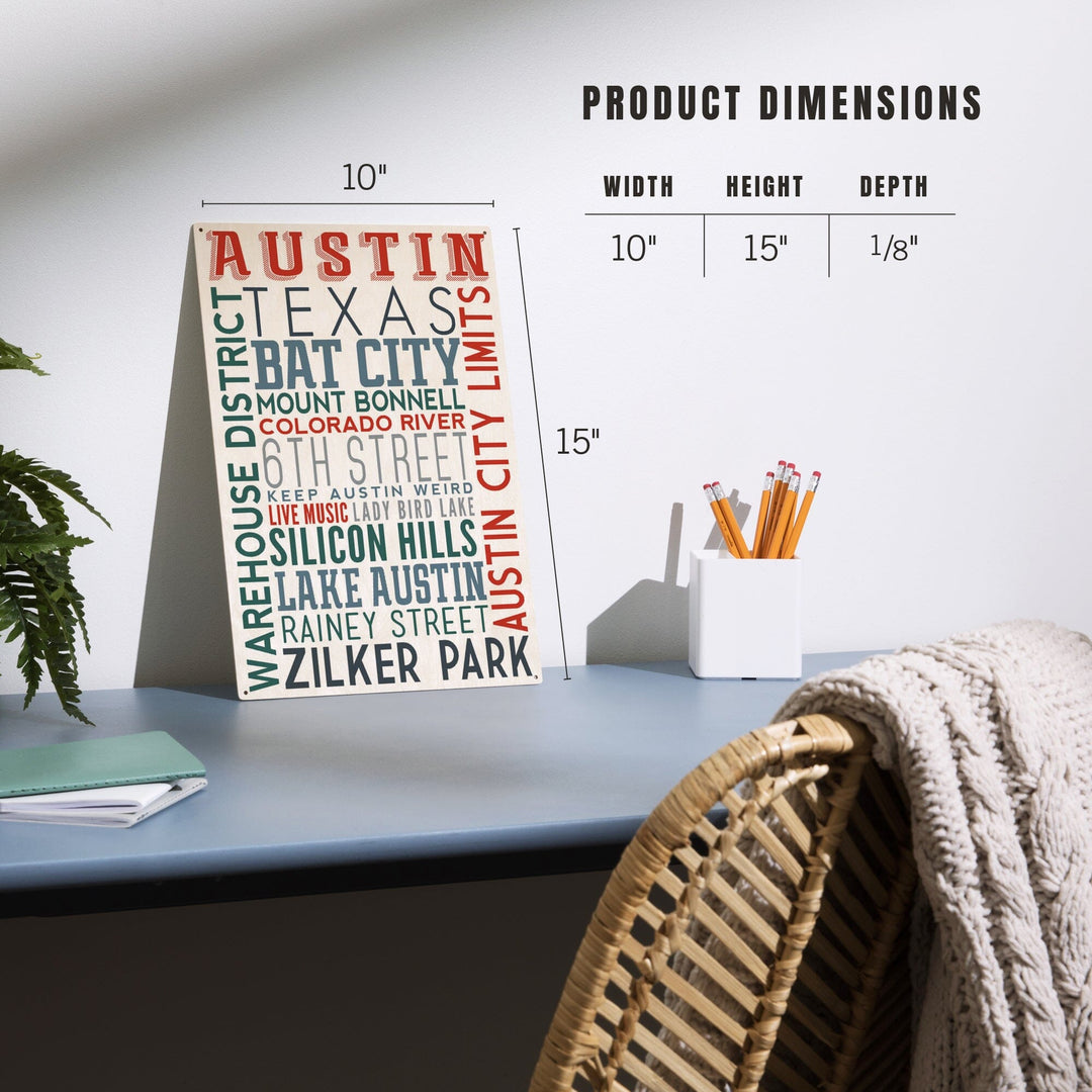 Austin, Texas, Typography, Lantern Press Artwork, Wood Signs and Postcards Wood Lantern Press 