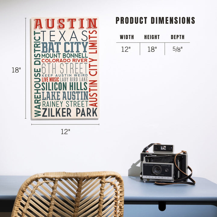 Austin, Texas, Typography, Lantern Press Artwork, Wood Signs and Postcards Wood Lantern Press 