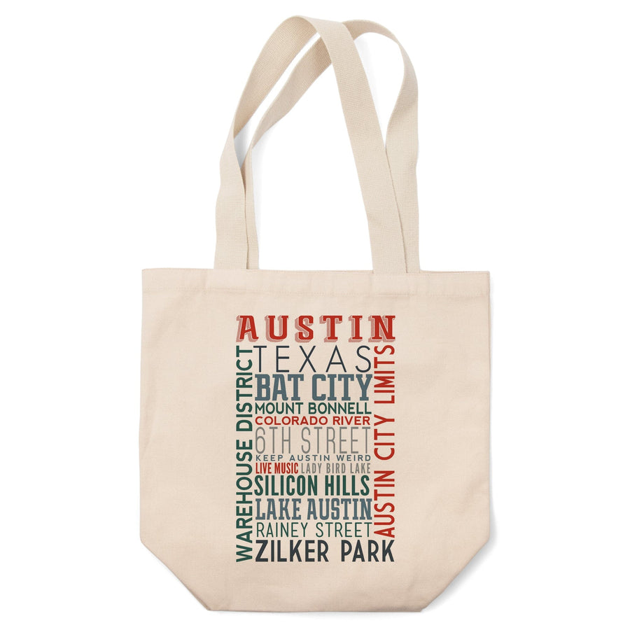 Austin, Texas, Typography, Tote Bag Totes Lantern Press 
