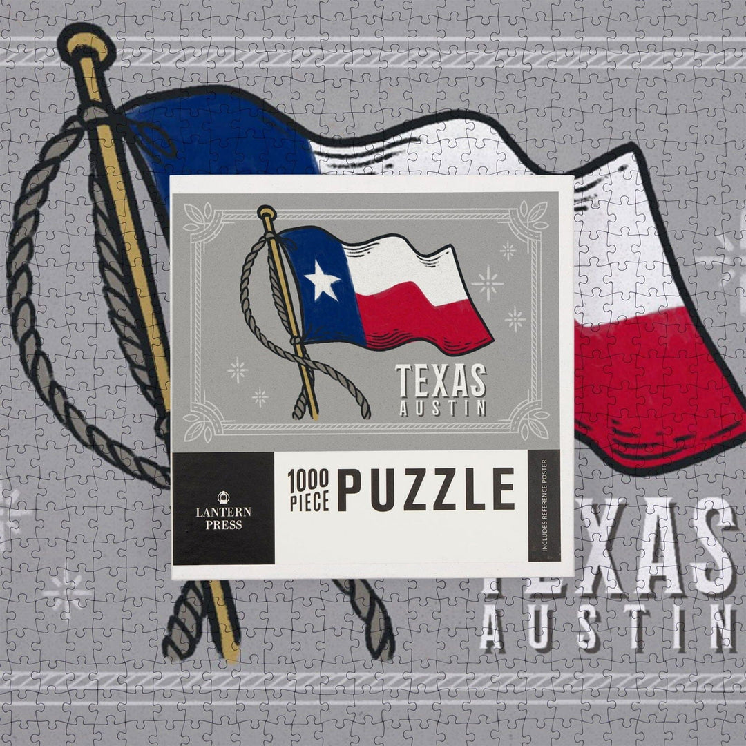 Austin, Texas, Waving State Flag, State Series, Jigsaw Puzzle Puzzle Lantern Press 