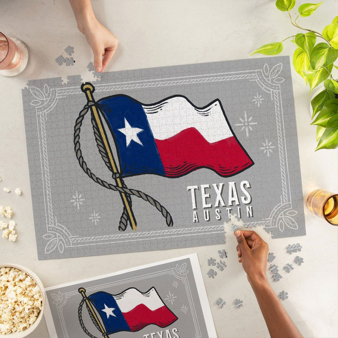 Austin, Texas, Waving State Flag, State Series, Jigsaw Puzzle Puzzle Lantern Press 