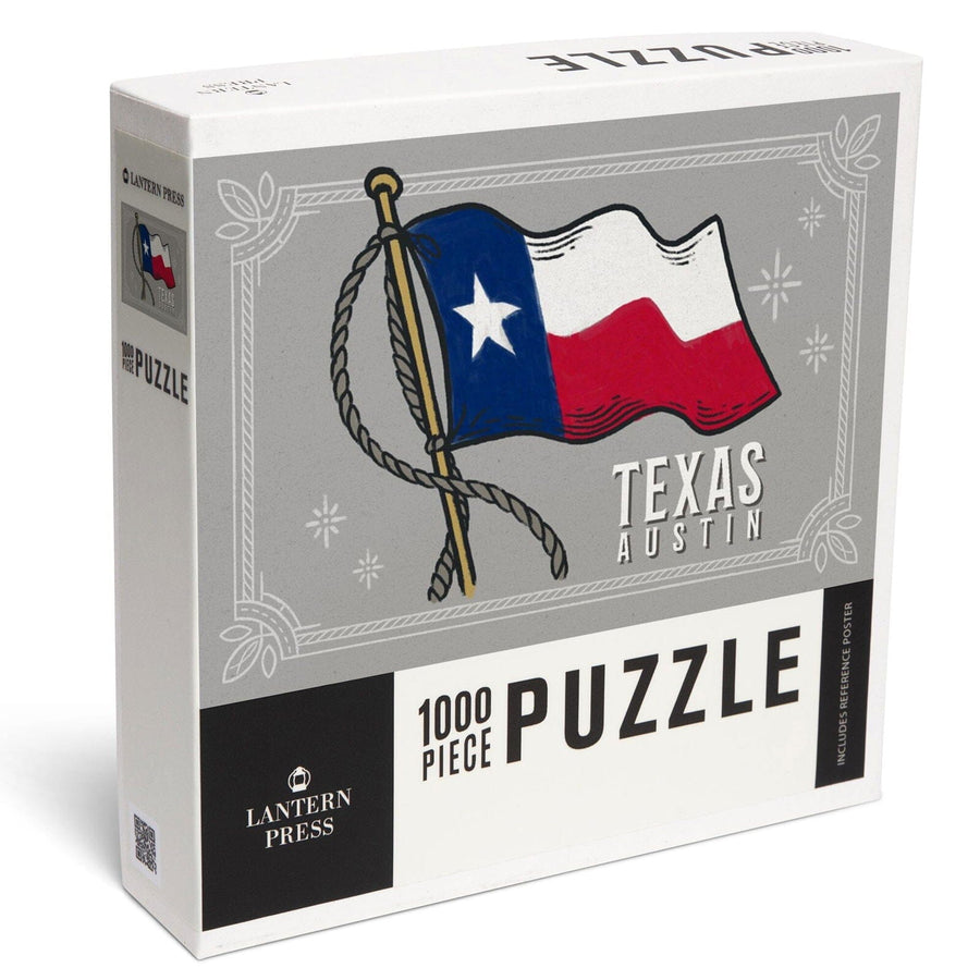 Austin, Texas, Waving State Flag, State Series, Jigsaw Puzzle Puzzle Lantern Press 