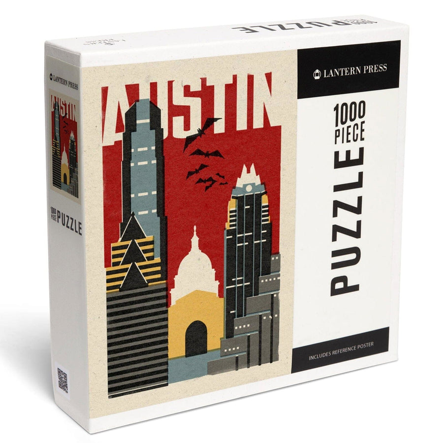 Austin, Texas, Woodblock, Jigsaw Puzzle Puzzle Lantern Press 