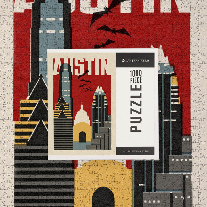 Austin, Texas, Woodblock, Jigsaw Puzzle Puzzle Lantern Press 