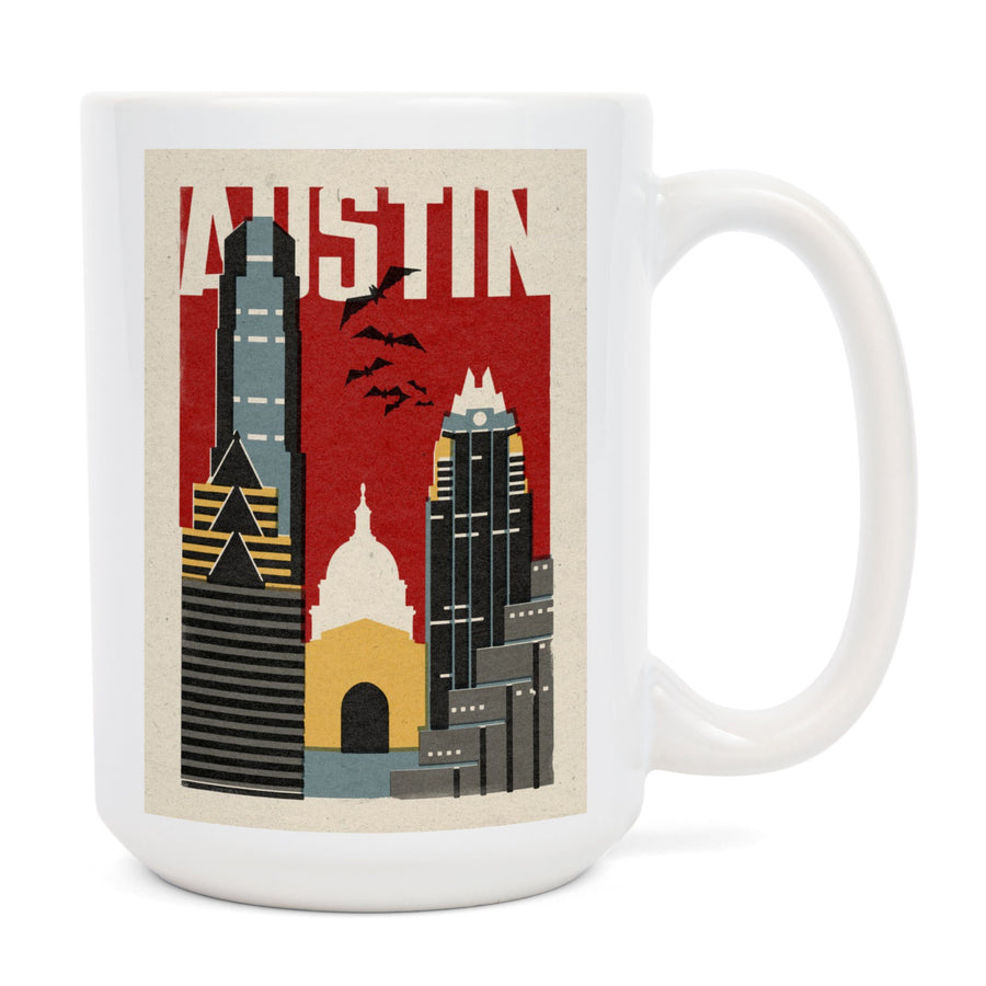 Austin, Texas, Woodblock, Lantern Press Artwork, Ceramic Mug Mugs Lantern Press 