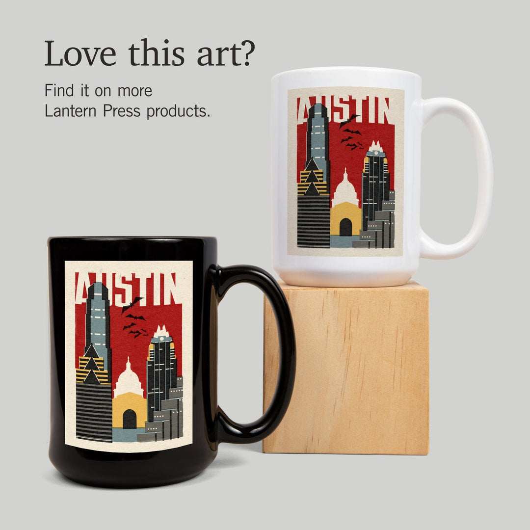 Austin, Texas, Woodblock, Lantern Press Artwork, Ceramic Mug Mugs Lantern Press 
