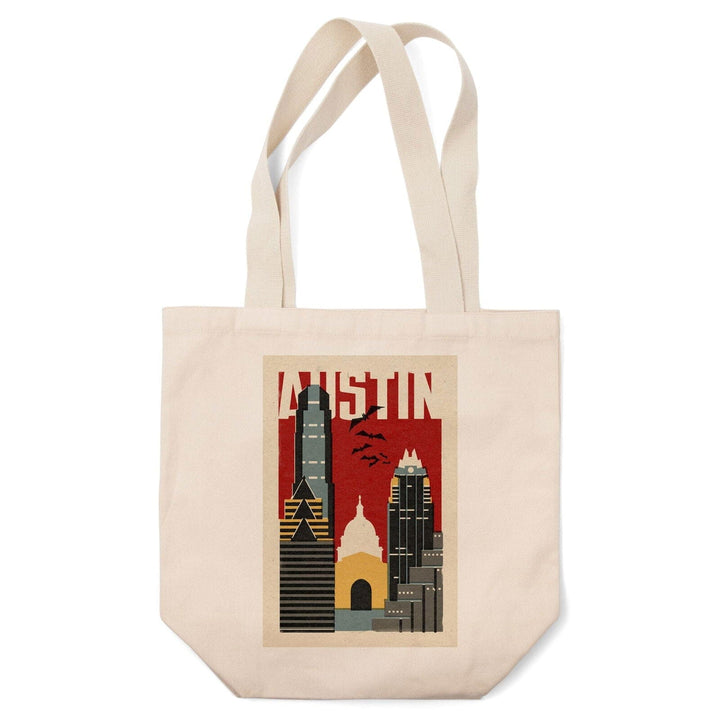 Austin, Texas, Woodblock, Lantern Press Artwork, Tote Bag Totes Lantern Press 