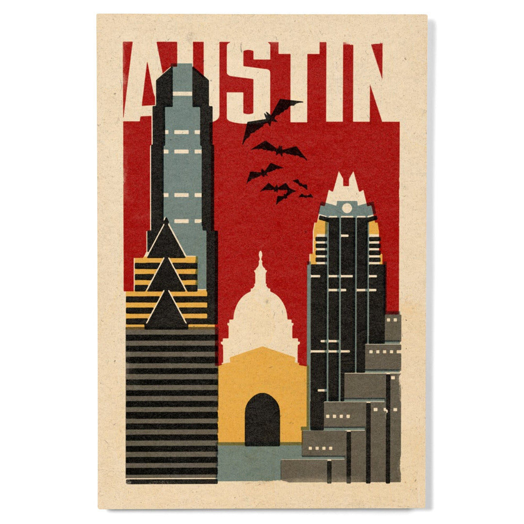 Austin, Texas, Woodblock, Lantern Press Artwork, Wood Signs and Postcards Wood Lantern Press 