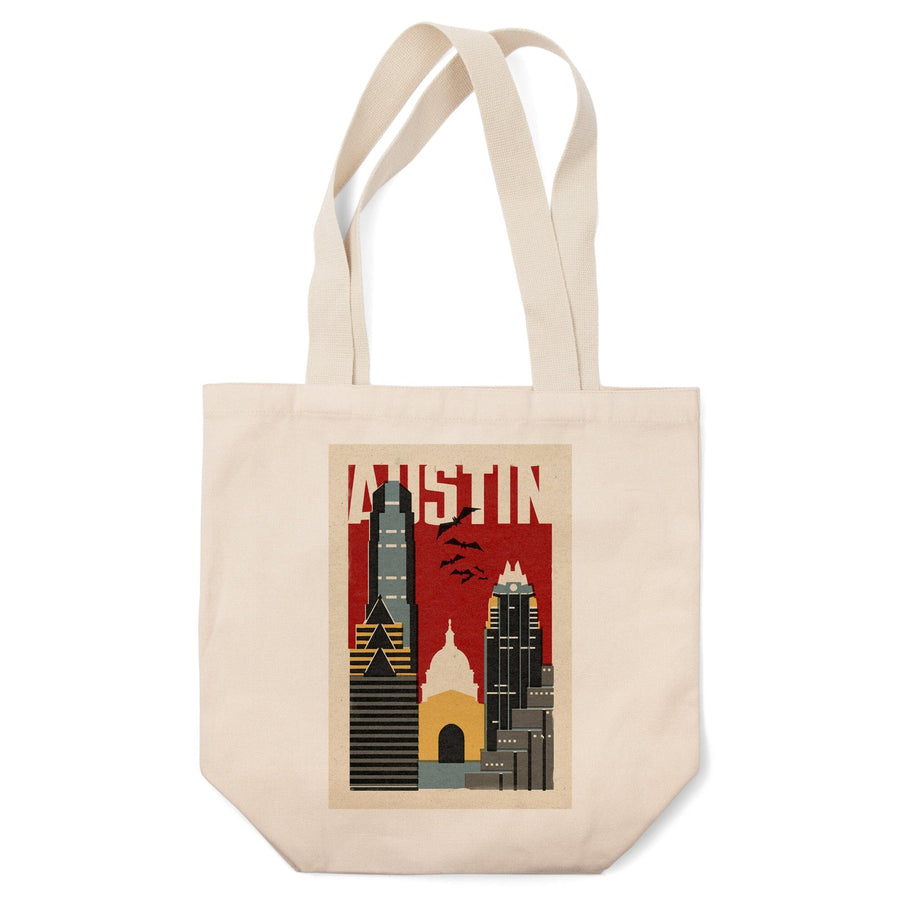 Austin, Texas, Woodblock, Tote Bag Totes Lantern Press 