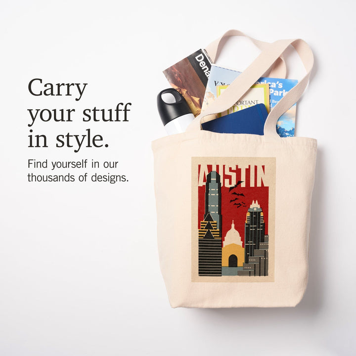 Austin, Texas, Woodblock, Tote Bag Totes Lantern Press 