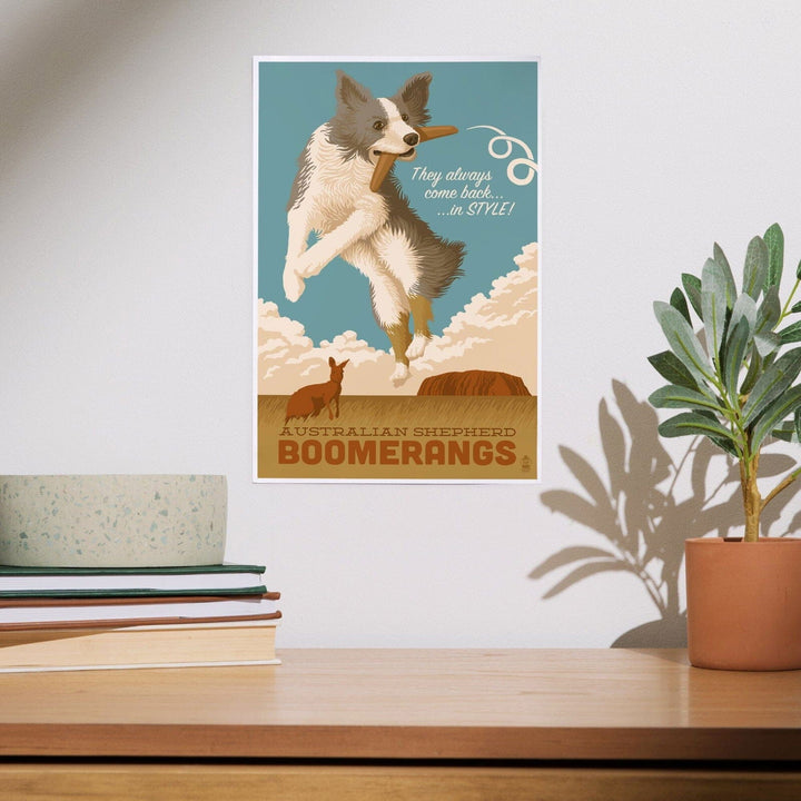 Australian Shepherd, Retro Boomerang Ad, Art & Giclee Prints Art Lantern Press 