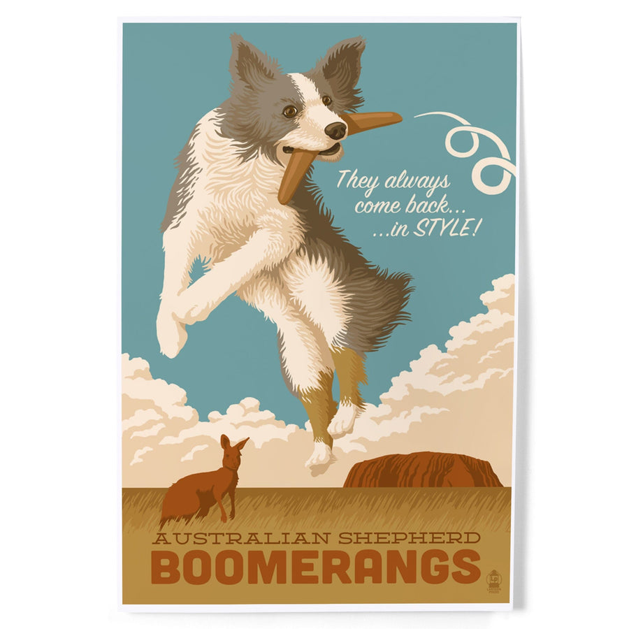 Australian Shepherd, Retro Boomerang Ad, Art & Giclee Prints Art Lantern Press 