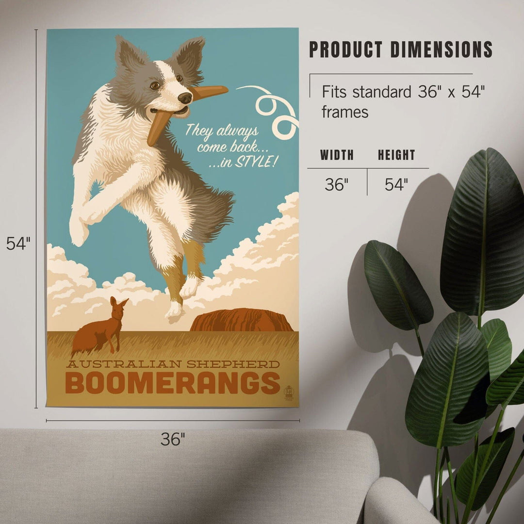 Australian Shepherd, Retro Boomerang Ad, Art & Giclee Prints Art Lantern Press 