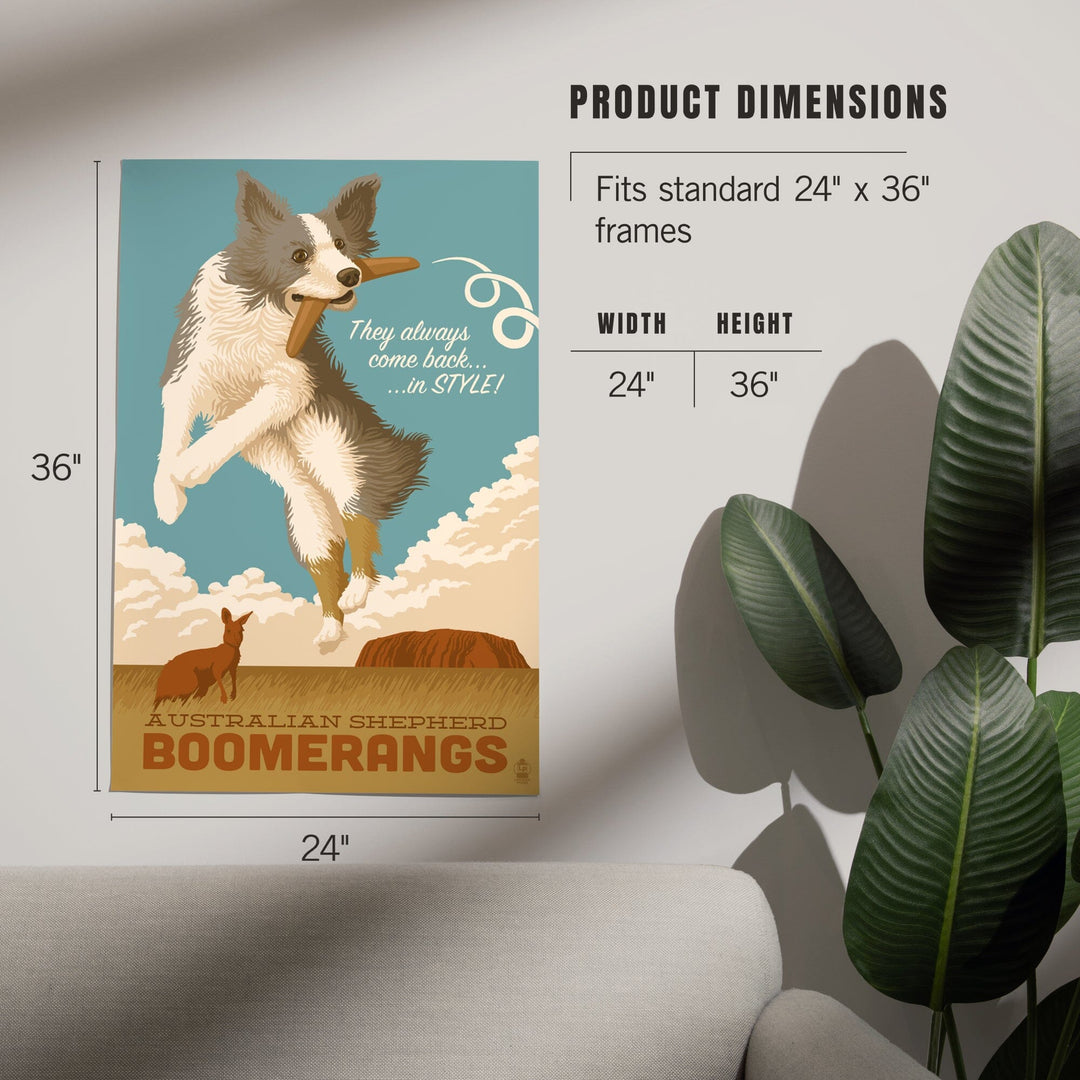 Australian Shepherd, Retro Boomerang Ad, Art & Giclee Prints Art Lantern Press 