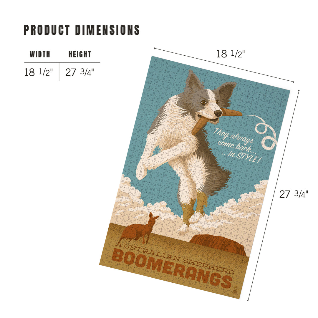 Australian Shepherd, Retro Boomerang Ad, Jigsaw Puzzle Puzzle Lantern Press 