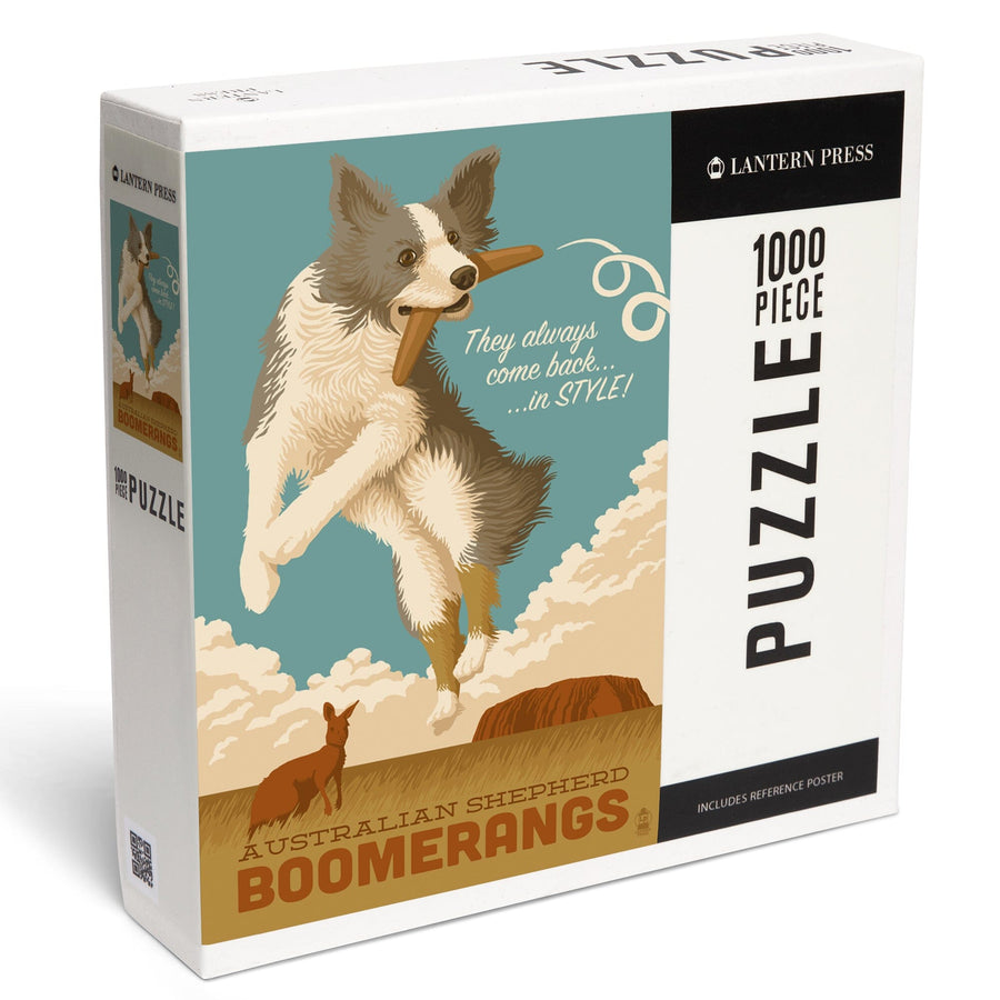 Australian Shepherd, Retro Boomerang Ad, Jigsaw Puzzle Puzzle Lantern Press 