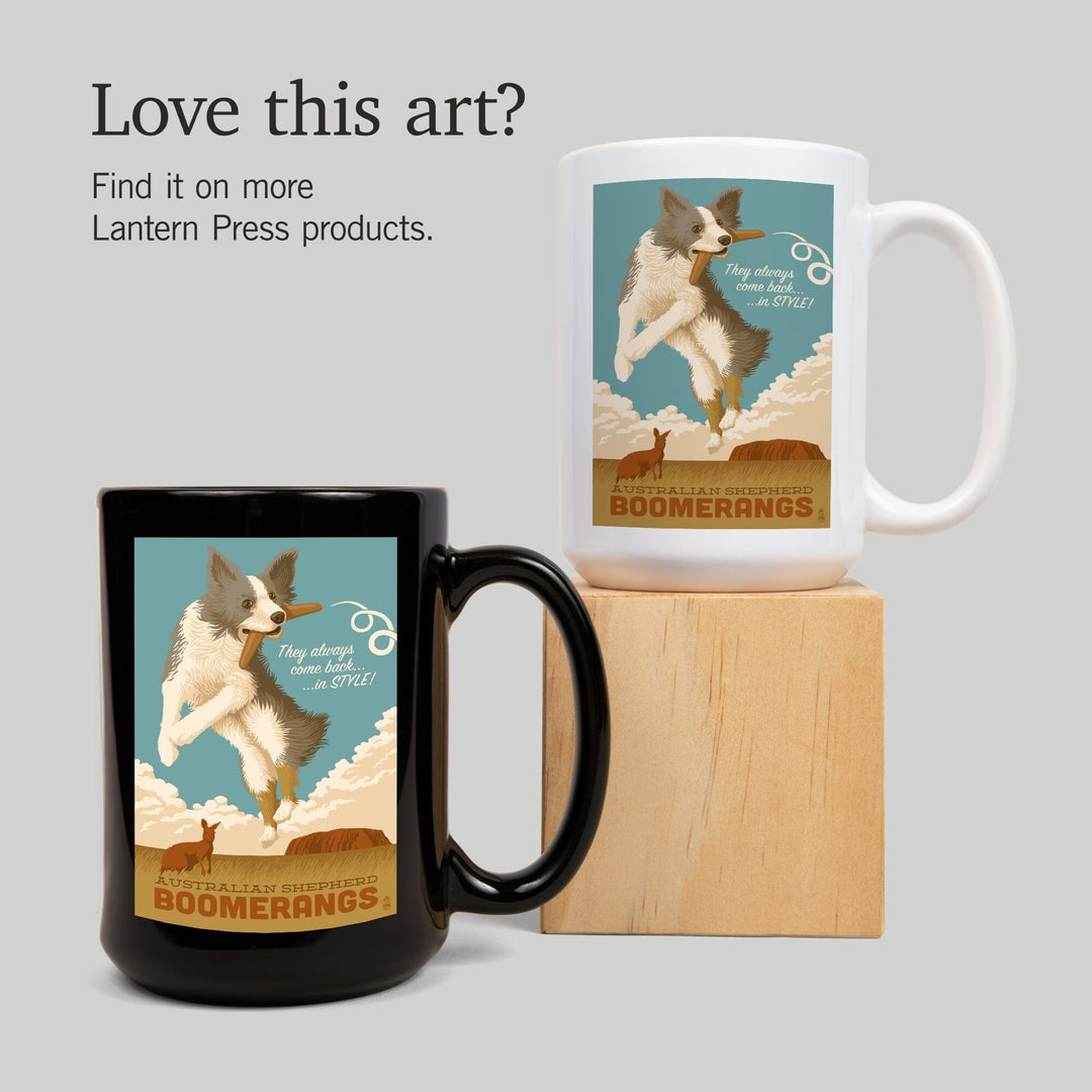 Australian Shepherd, Retro Boomerang Ad, Lantern Press Artwork, Ceramic Mug Mugs Lantern Press 