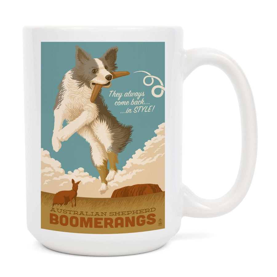 Australian Shepherd, Retro Boomerang Ad, Lantern Press Artwork, Ceramic Mug Mugs Lantern Press 