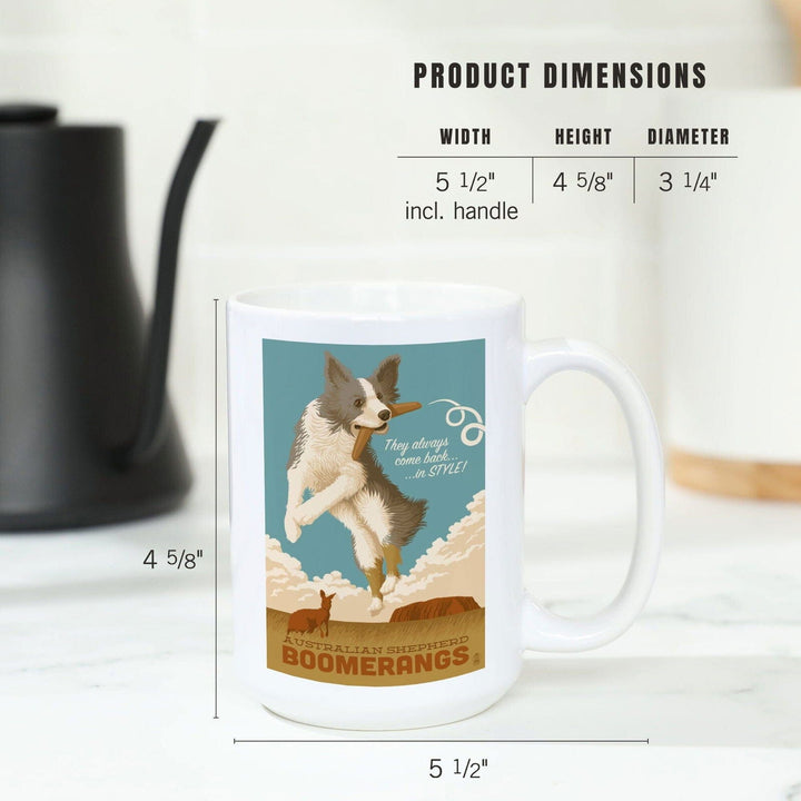 Australian Shepherd, Retro Boomerang Ad, Lantern Press Artwork, Ceramic Mug Mugs Lantern Press 