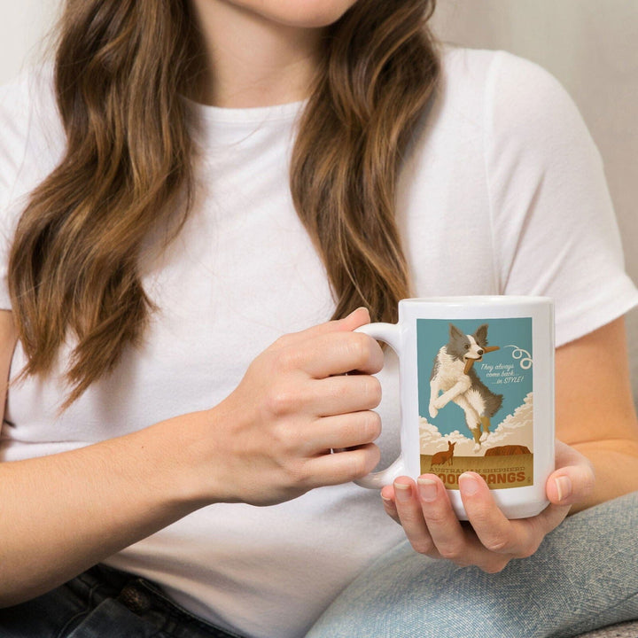 Australian Shepherd, Retro Boomerang Ad, Lantern Press Artwork, Ceramic Mug Mugs Lantern Press 