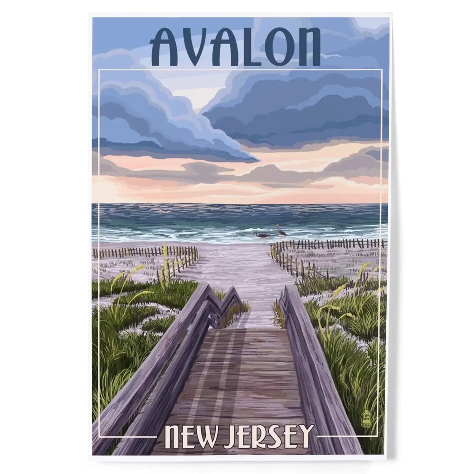 Avalon, New Jersey, Beach Boardwalk Scene art prints, metal signs
