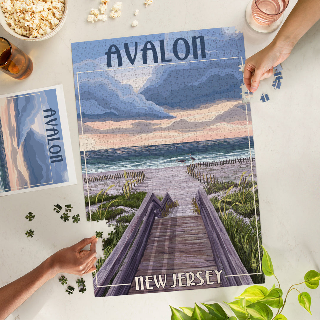 Avalon, New Jersey, Beach Boardwalk Scene, Jigsaw Puzzle Puzzle Lantern Press 