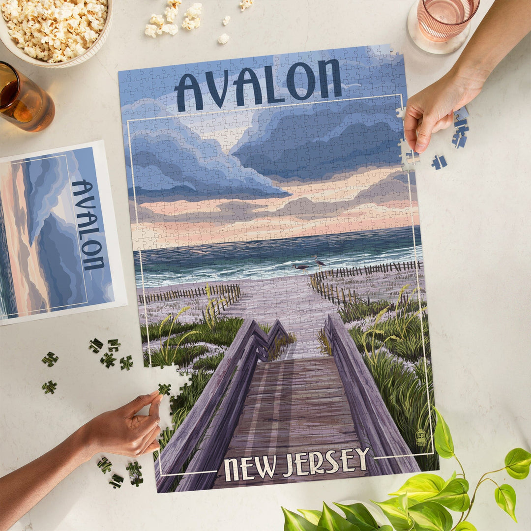 Avalon, New Jersey, Beach Boardwalk Scene, Jigsaw Puzzle Puzzle Lantern Press 