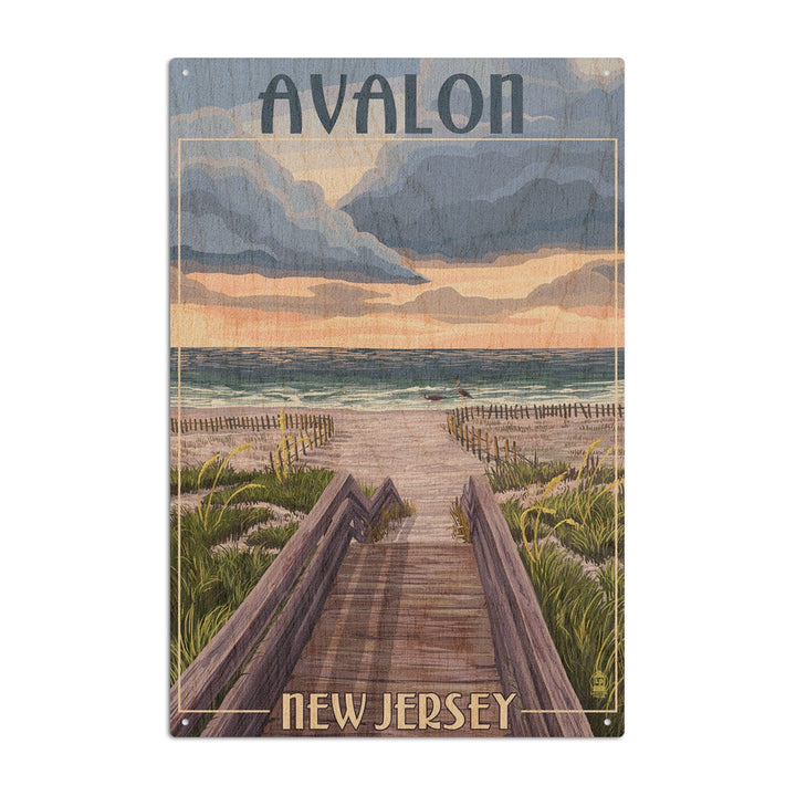 Avalon, New Jersey, Beach Boardwalk Scene, Lantern Press Artwork, Wood Signs and Postcards Wood Lantern Press 6x9 Wood Sign 