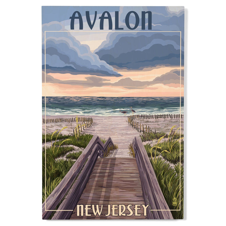Avalon, New Jersey, Beach Boardwalk Scene, Lantern Press Artwork, Wood Signs and Postcards Wood Lantern Press 
