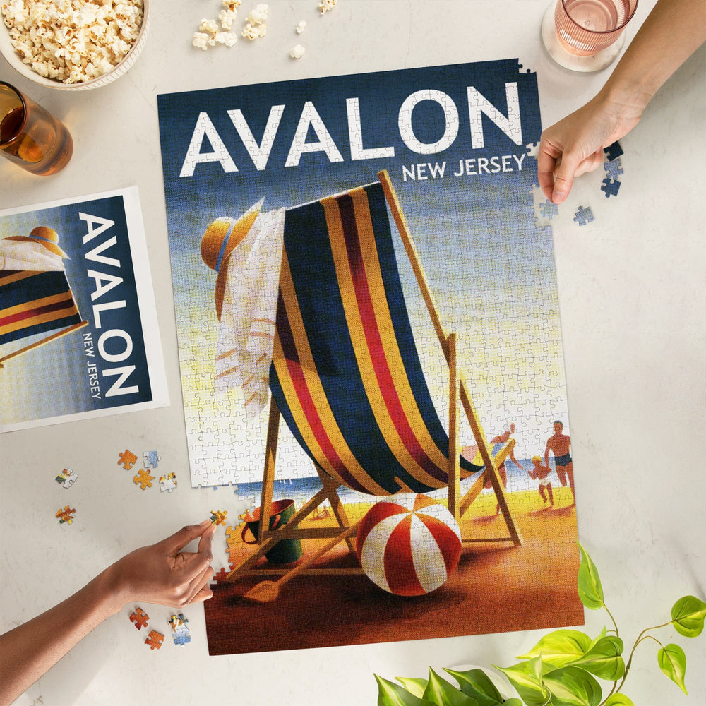 Avalon, New Jersey, Beach Chair and Ball, Jigsaw Puzzle Puzzle Lantern Press 