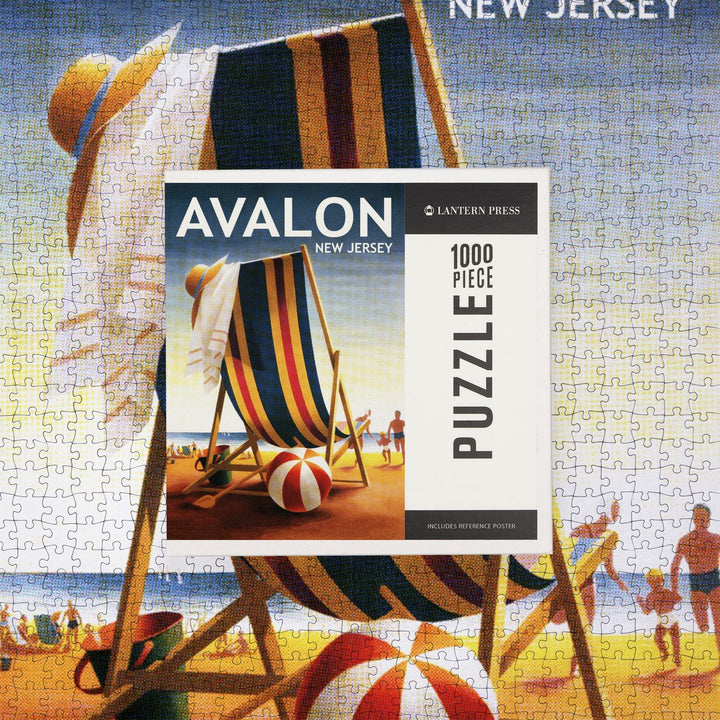 Avalon, New Jersey, Beach Chair and Ball, Jigsaw Puzzle Puzzle Lantern Press 