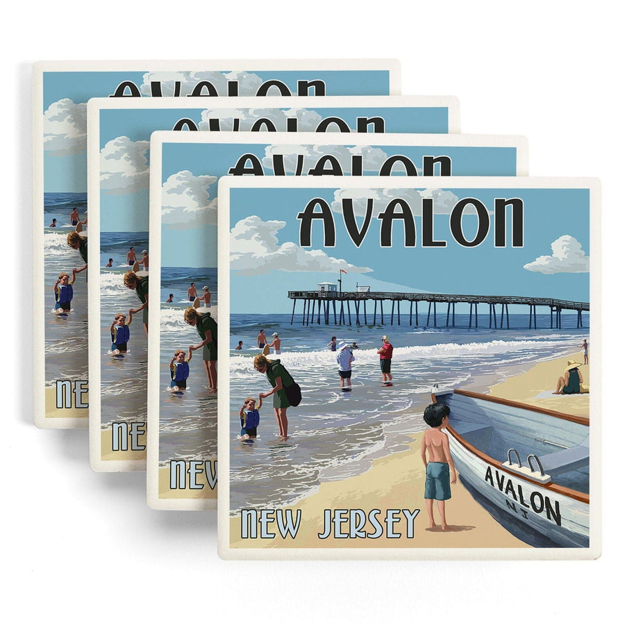 Avalon, New Jersey, Lifeboat, Lantern Press Poster, Coaster Set Coasters Lantern Press 