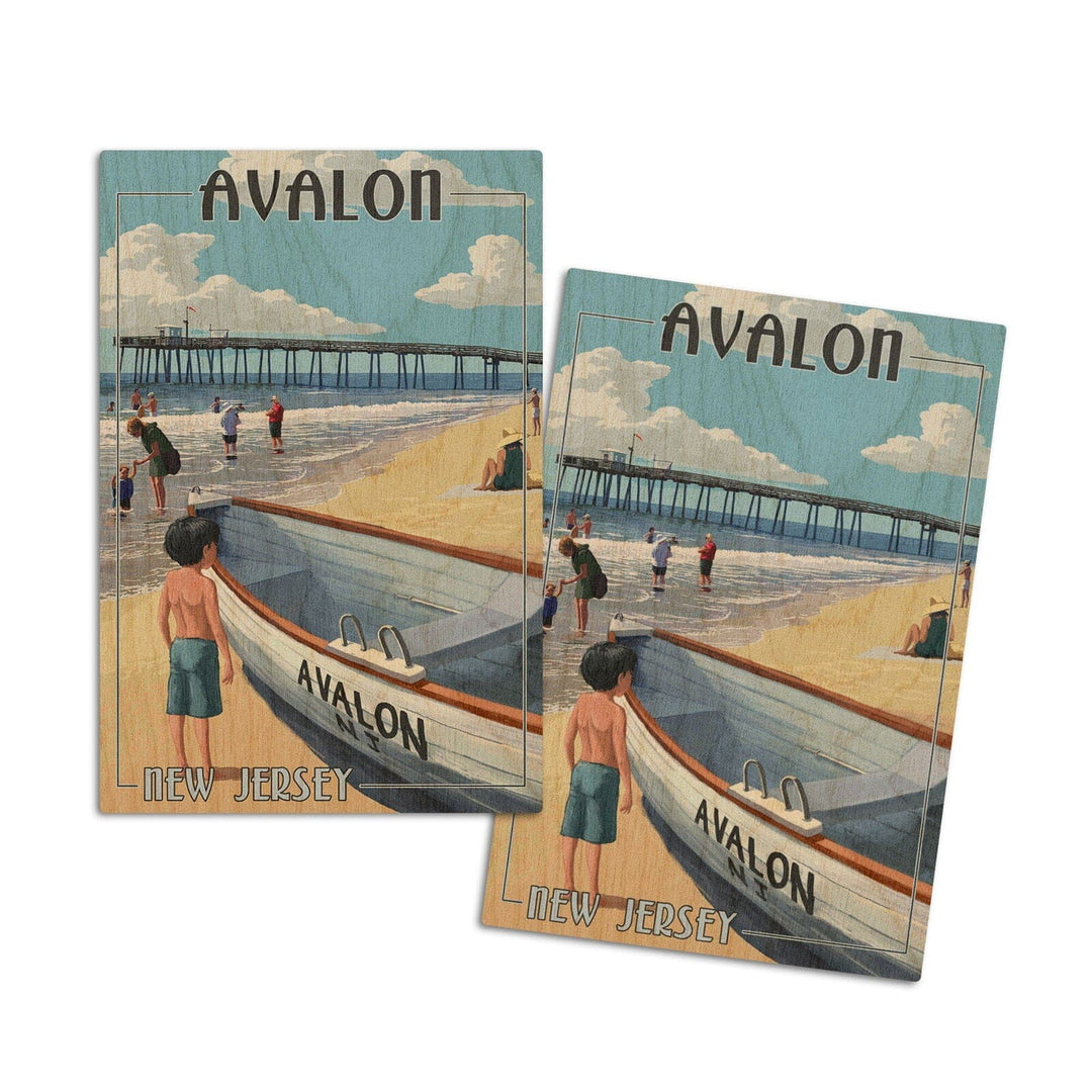 Avalon, New Jersey, Lifeboat, Lantern Press Poster, Wood Signs and Postcards Wood Lantern Press 4x6 Wood Postcard Set 