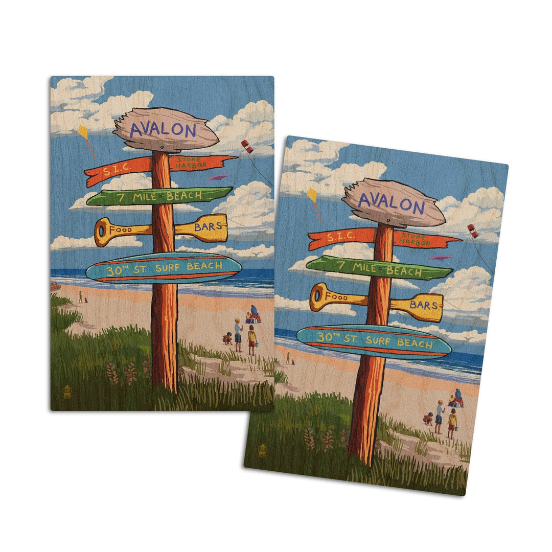 Avalon, New Jersey, Sign Destinations, Lantern Press Poster, Wood Signs and Postcards Wood Lantern Press 4x6 Wood Postcard Set 