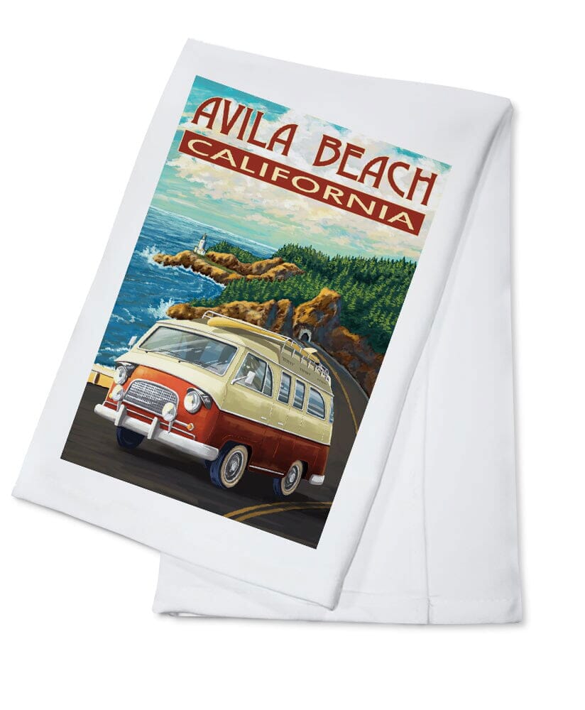 Avila Beach, California, Camper Van, Coastal, Organic Cotton Kitchen Tea Towels Kitchen Lantern Press 