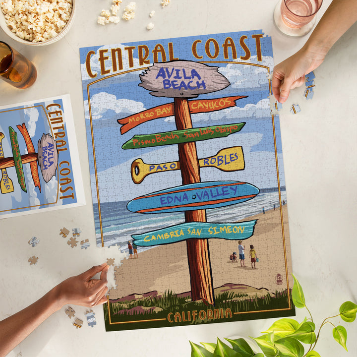 Avila Beach, California, Destination Signpost, Beach, Jigsaw Puzzle Puzzle Lantern Press 