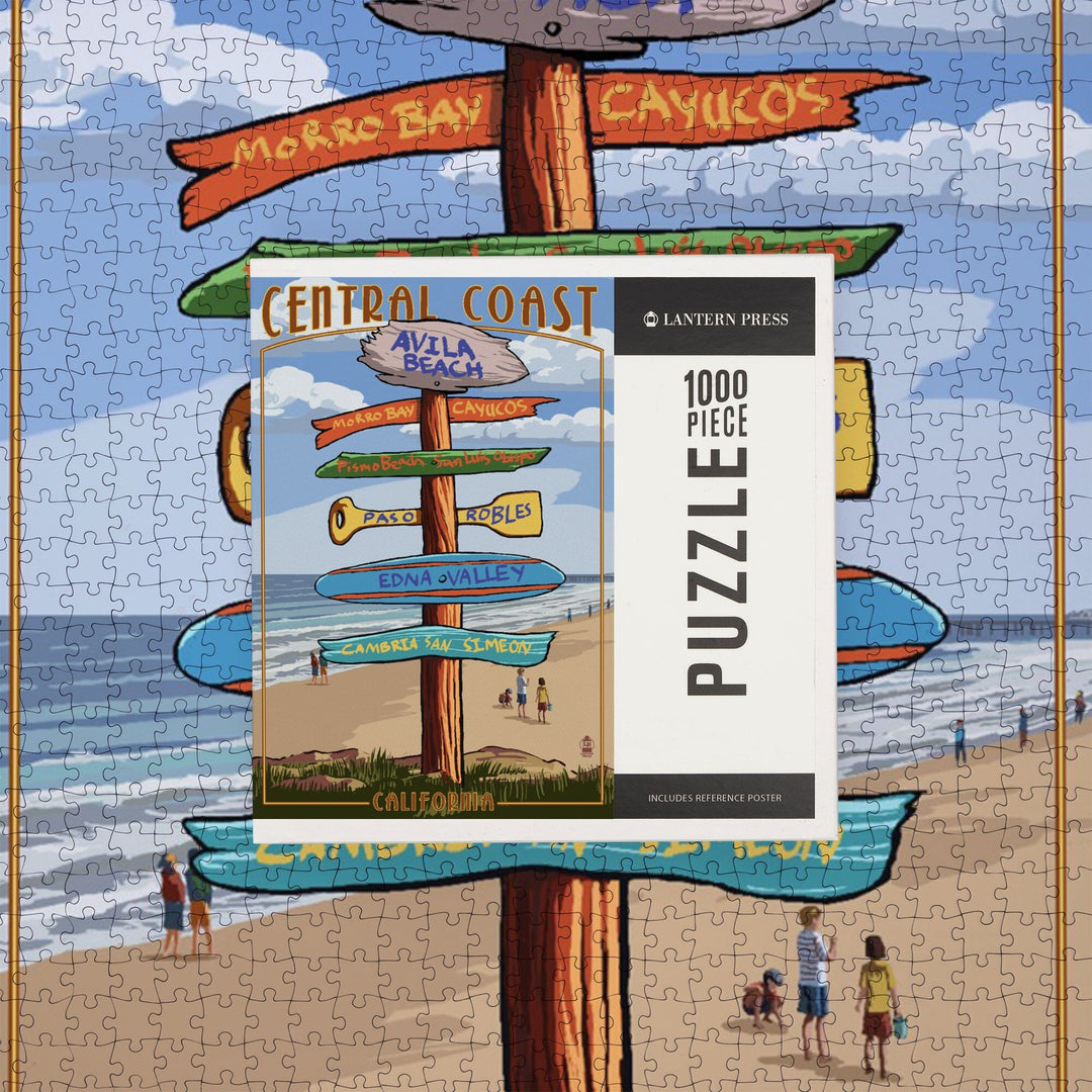 Avila Beach, California, Destination Signpost, Beach, Jigsaw Puzzle Puzzle Lantern Press 